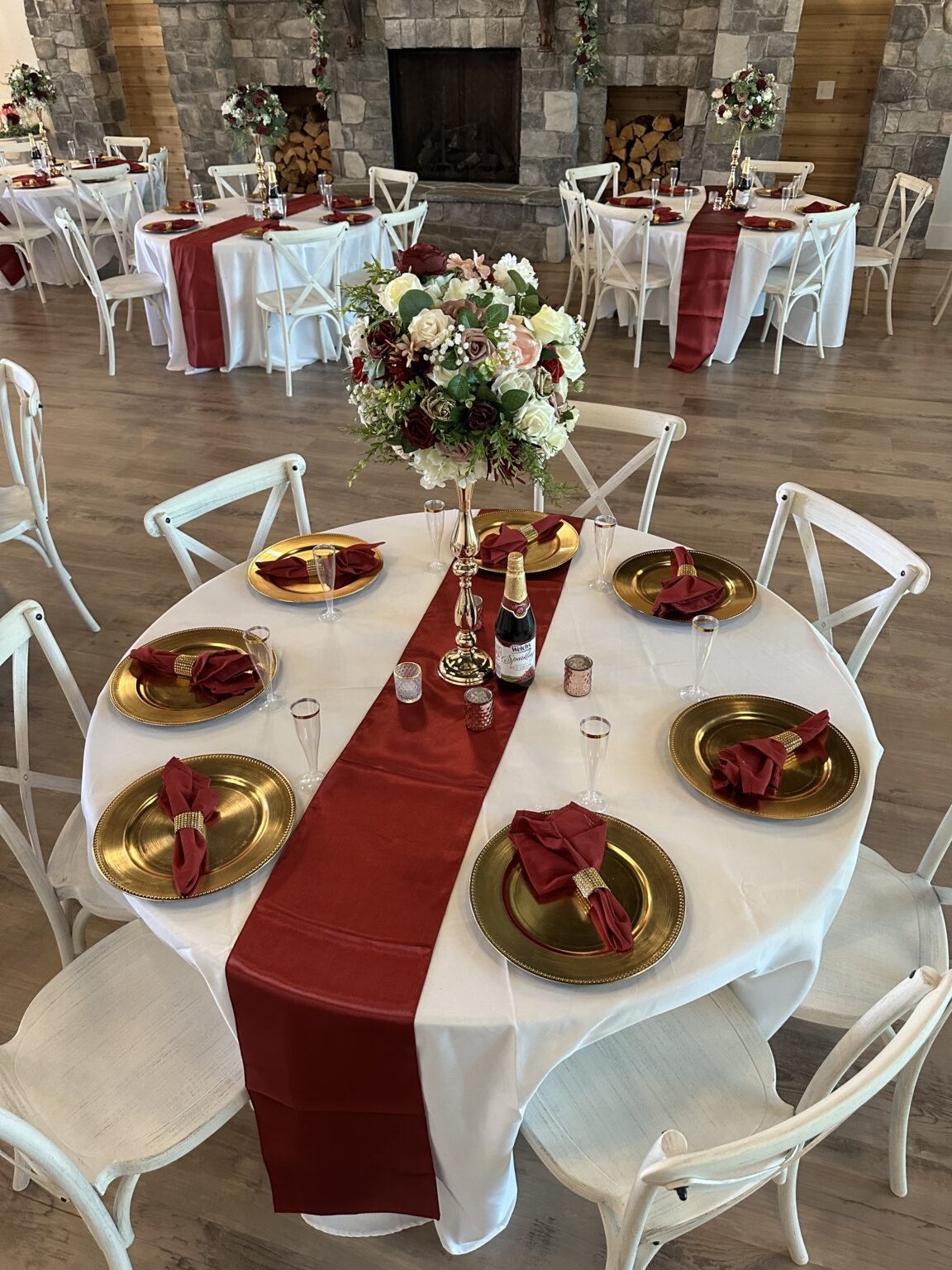 A table set up with plates and napkins